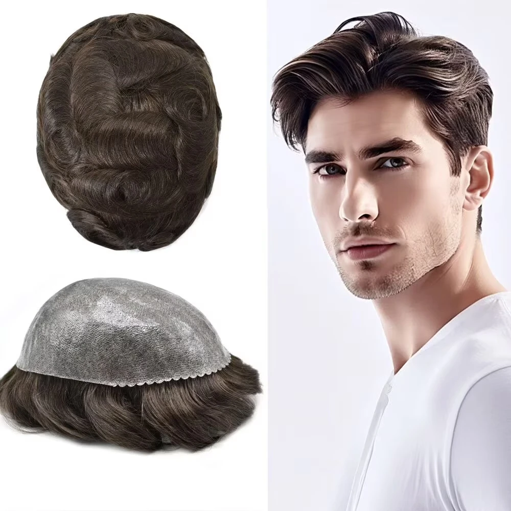 

Ultra Thin 0.1mm Full PU Skin Base Men's Hair System 100% Human Hair Toupee Custom 0.08mm 0.12mm Base Replacement