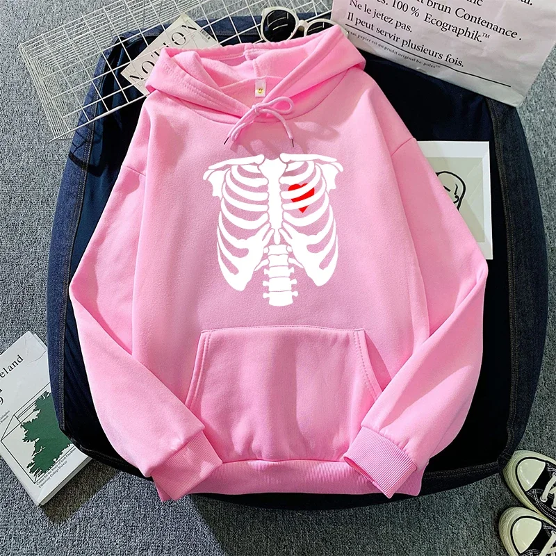 Y2K Fashion Hoodies for Woman Human Skeleton Print Hooded Sweatshirts 2025 Girls All Season Daily Casual Fashion Loose Pullover