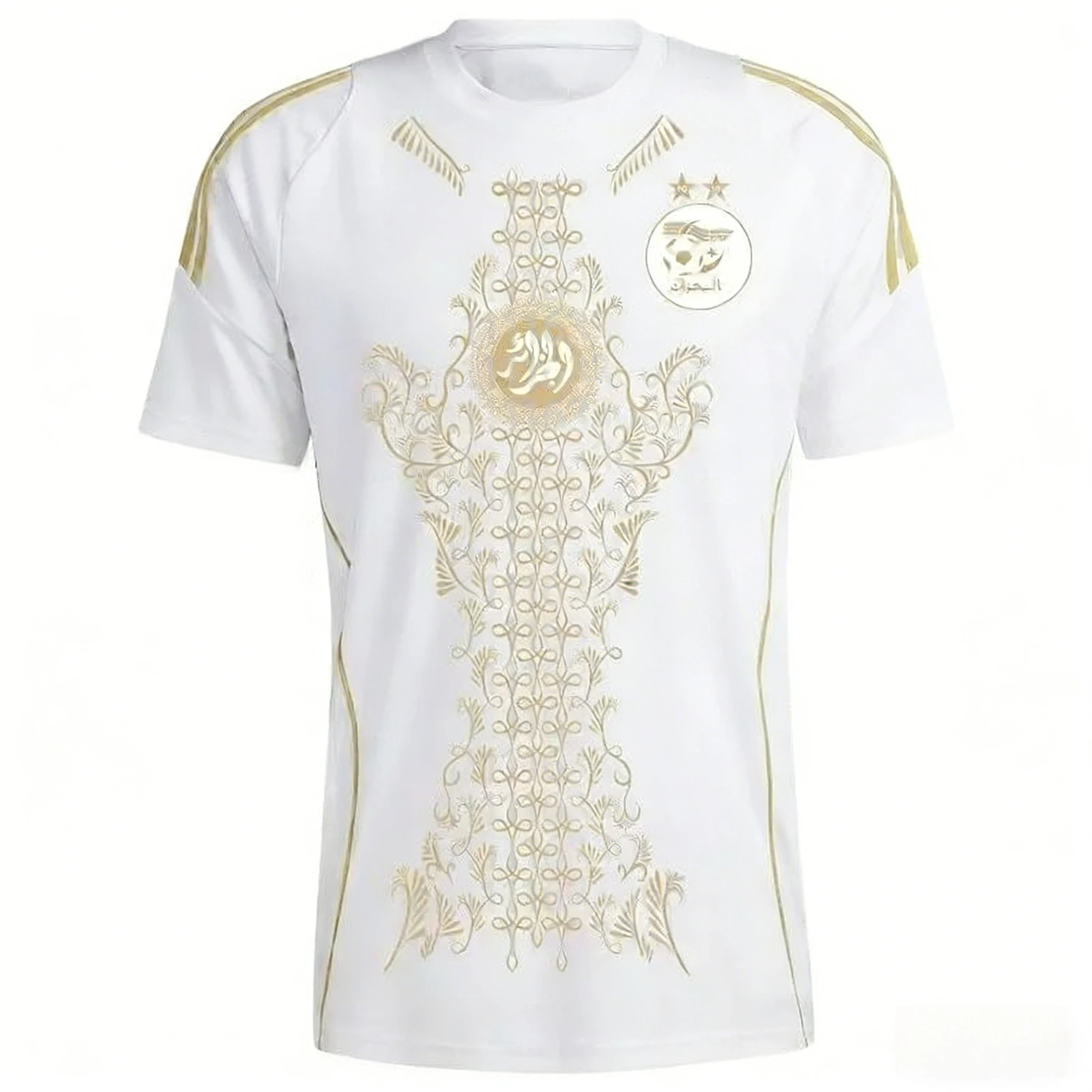 Maillot de l'équipe d'Algérie pour la saison 24-25_ T-shirt tendance pour hommes et femmes avec fond vert, t-shirts pour toute la famille et les enfants