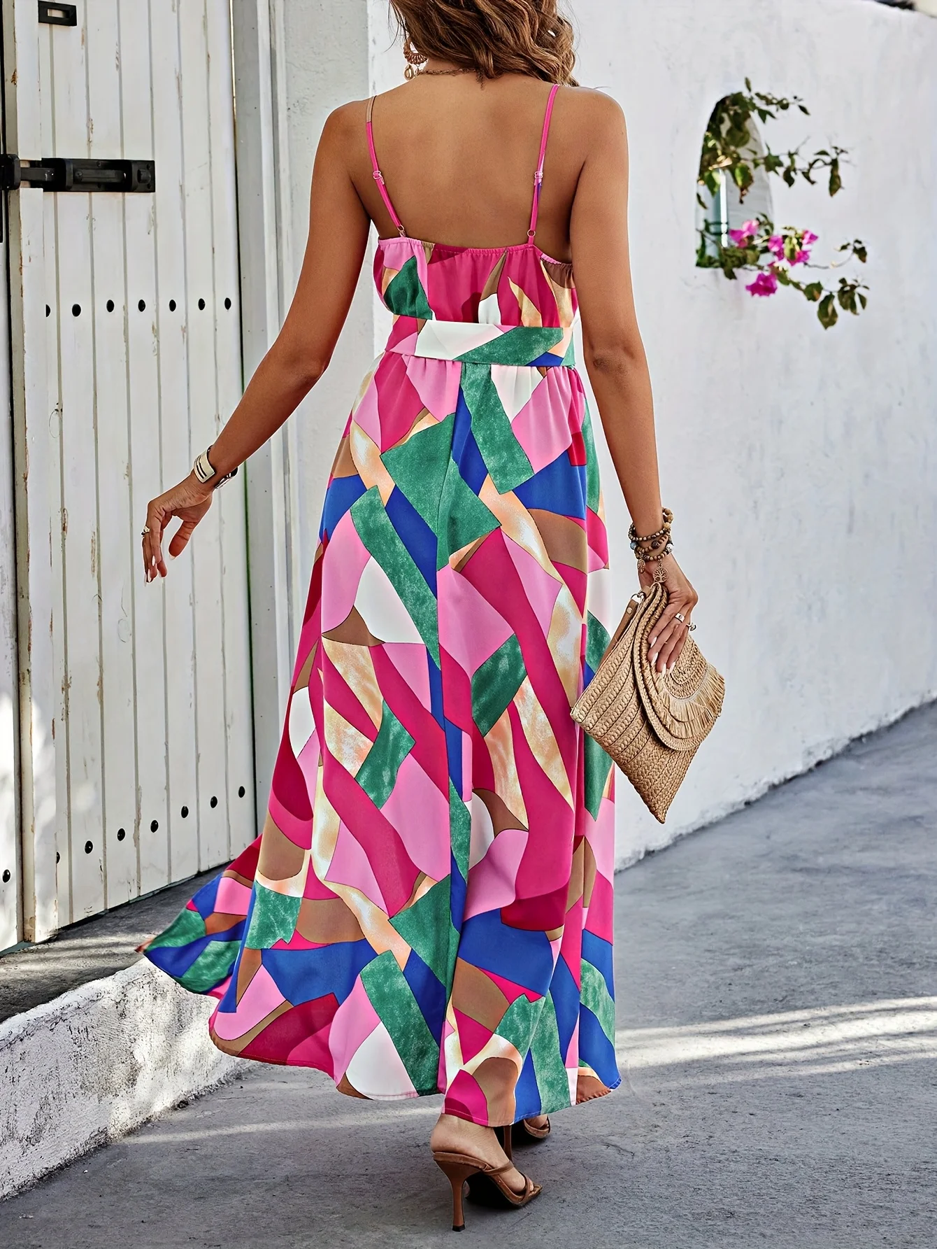 فستان بوهو عالي الخصر ملفوف متعدد الألوان كامي فساتين الحفلات المحدودة