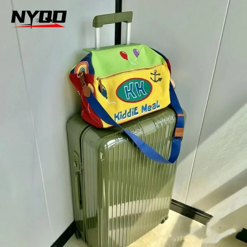 Y2K tas bahu kanvas lucu tas jinjing ritsleting tas penyimpanan Travel tas bahu kartun Anime lucu tas Tote selempang ransel