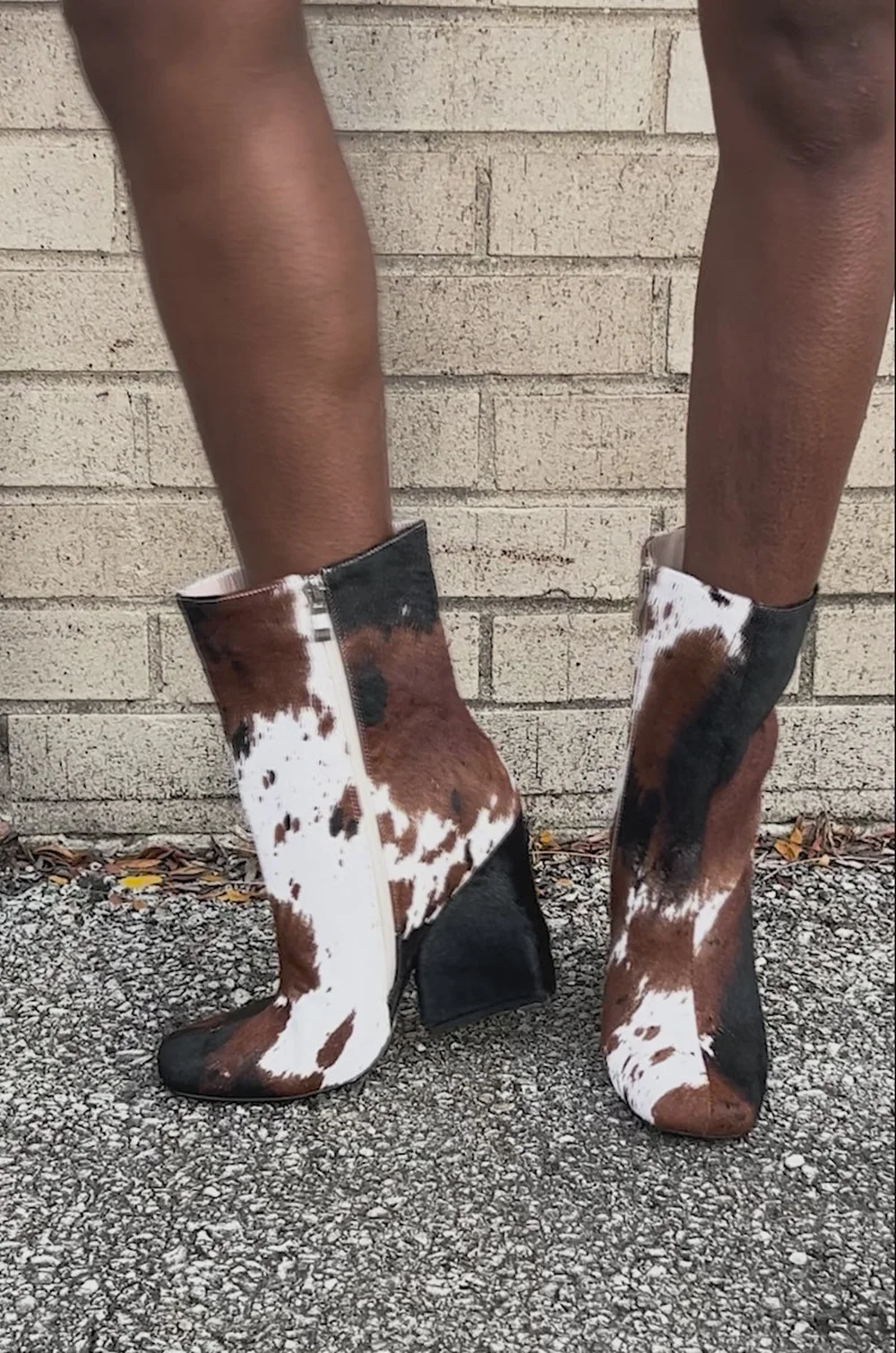 Retro Cowboy Style Fashion Women Cow Print Square Toe Ankle Boots Block High Heel Side Zipper Short Boots for Party Club