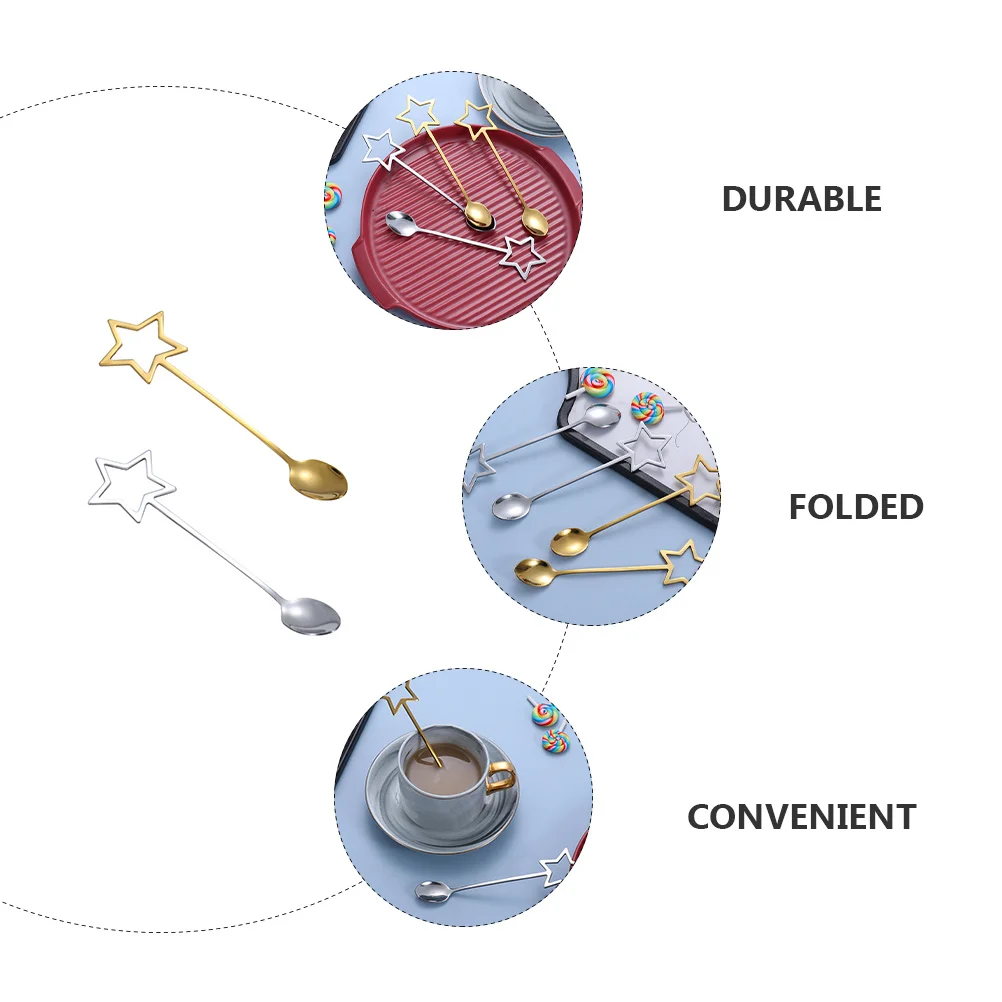 

2pcs Stainless Dessert Spoon Hollow Star Design For Coffee Tea Spoon Tea Ice Cream Cake Jelly Serving Mixing Tool