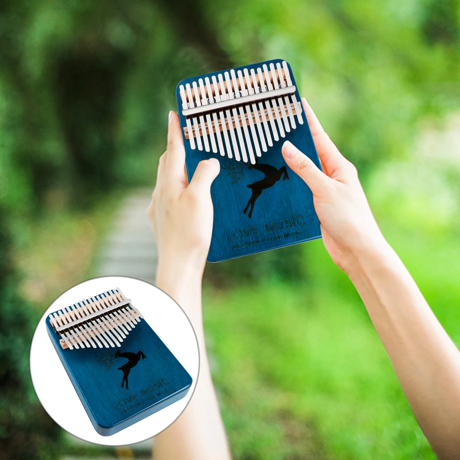 

Wooden 17 Tone Thumb Piano Kalimba Finger Instrument Full Set Portable Educational Musical Beginner Long Sound Resonance Effect
