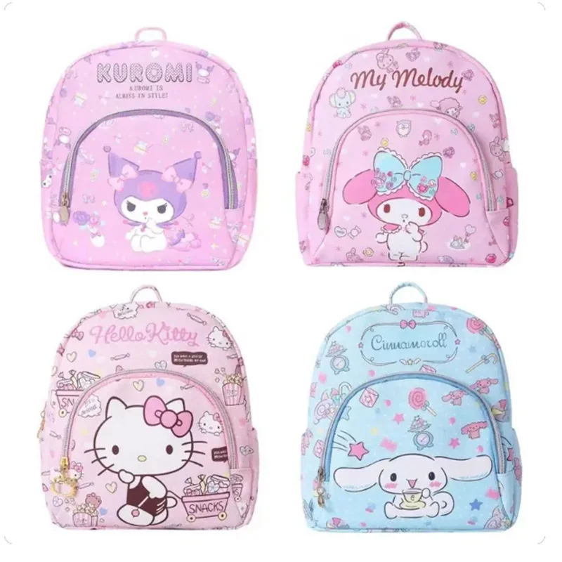 Mochila Sanrio Kawaii para Crianças, Hello Kitty Cinnamoroll Kuromi My Melody Cartoon, Bolsa Escolar de Couro Bonito para Meninas, Presente Transparente