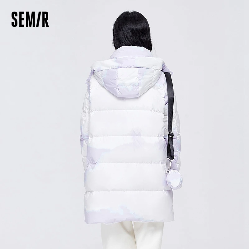 Semir Down Jacket Women Mid-Length Full Printed Loose Sweet 2023 Winter New Gentle Hooded Thick Coat