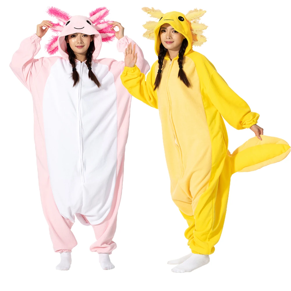 Mono de Halloween para adultos, pijamas de Axolotl de dibujos animados para mujeres, pijamas de animales Kigurumi, ropa para el hogar, disfraz de fiesta de Cosplay