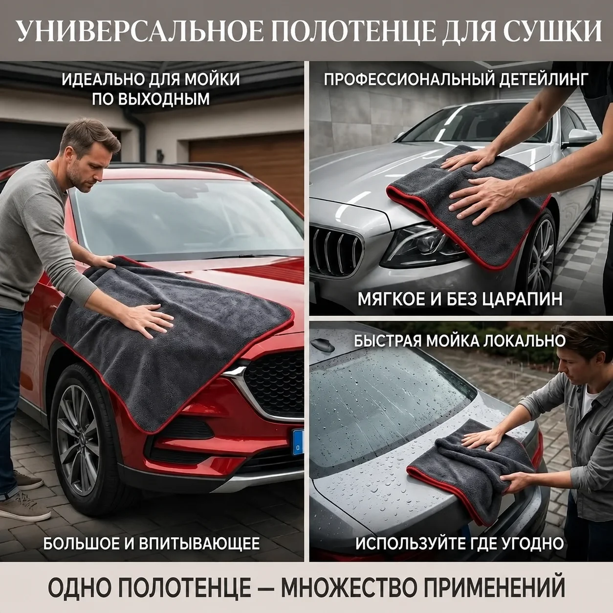 XXL Extra Large Microfiber Car Drying Towel, Gray Fine Plush, High Water Absorption for Cars and Trucks