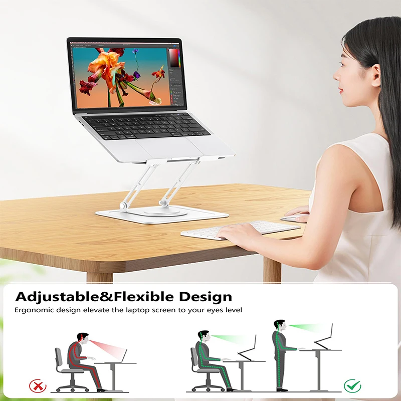 Stand Laptop lipat, dudukan Laptop lipat dengan dasar berputar 360 logam ergonomis dapat disesuaikan untuk Air/Pro dan lebih 10-15.6 inci Laptop