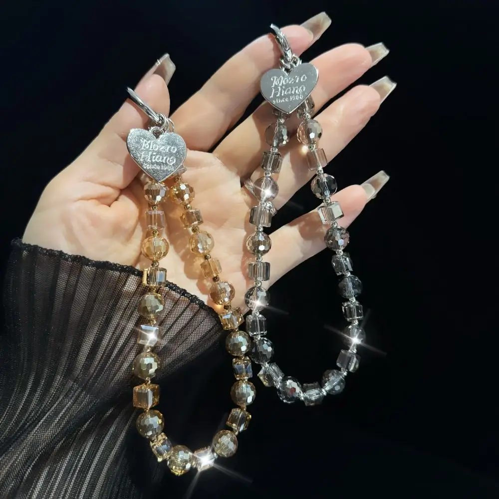 

With Clip Crystal Beads Phone Chain Short Heart Mobile Phone Lanyard Jewelry Light Luxury Style Love Phone Pendant