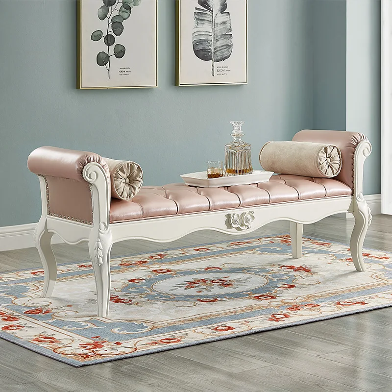 

European style bedside stool bedroom bedside couch light luxury American all wood sofa shoe changing stool