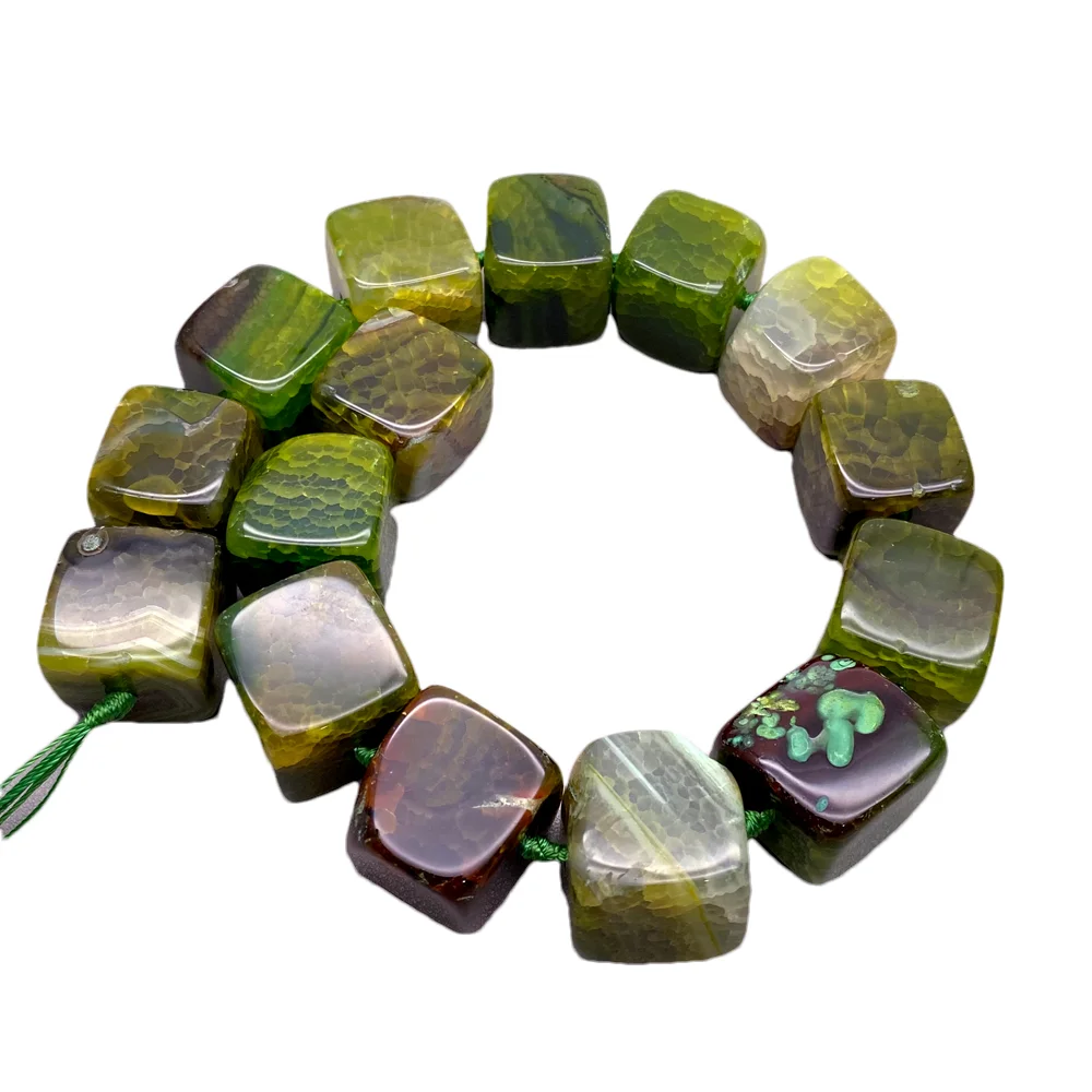 One Strand Big 23mm Dragon Vein Agate Square Cube Loose Beads Natural Yellow Cracked Gemstone Beads for Jewelry DIY