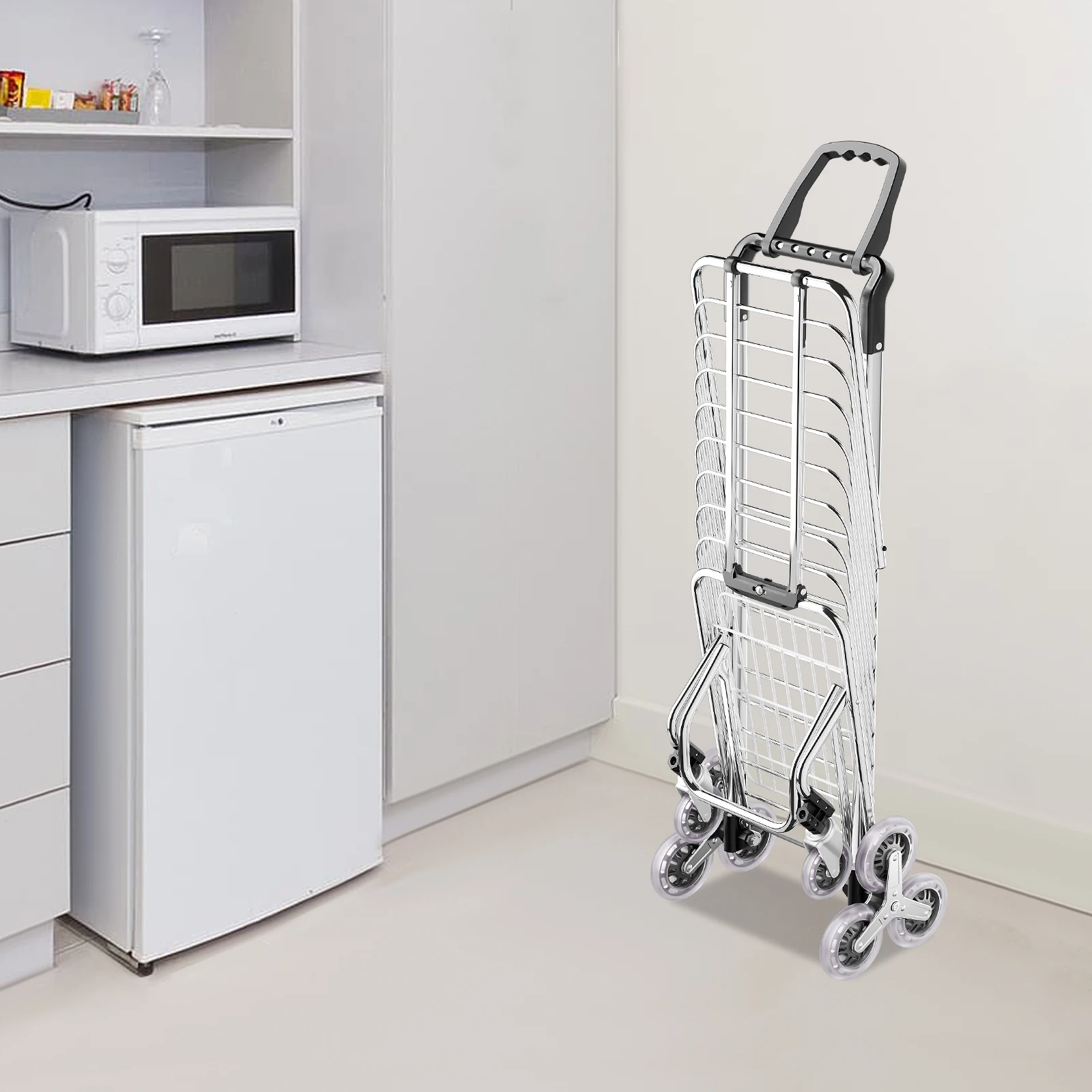 35L, Folding Shopping Cart with 8 Wheels, Portable Heavy-Duty Grocery Trolley, Stair-Climbing Cart for Markets, Picnics, Moving