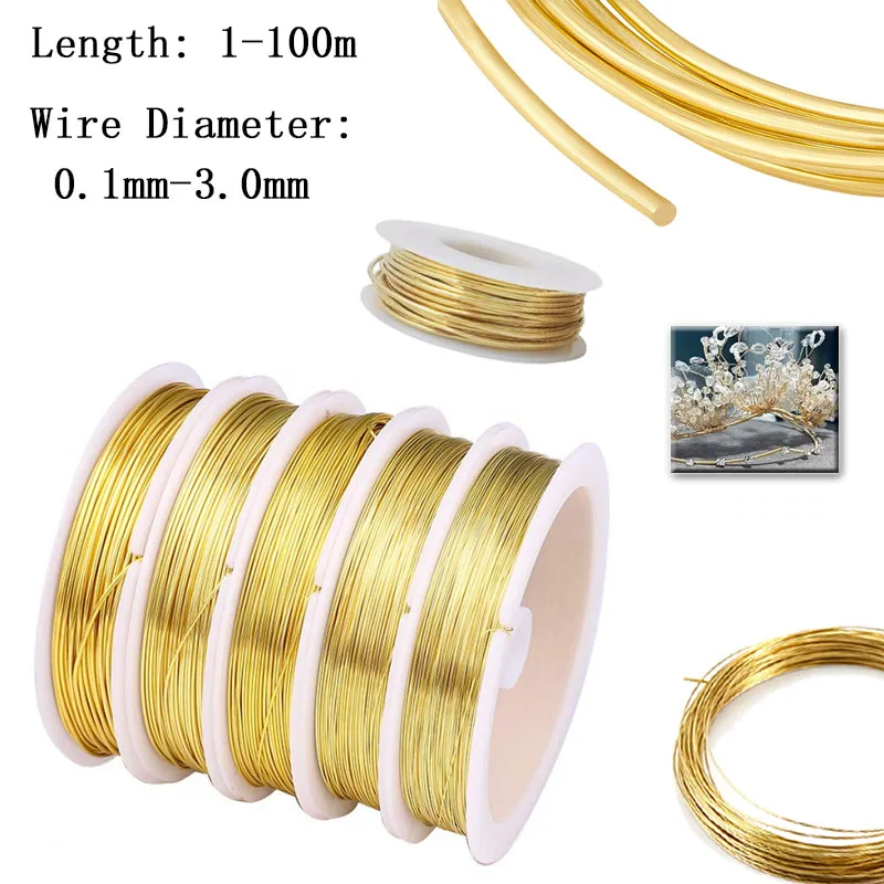 1-3Roll Golds Color Coppers Wire 0.1mm-3mm,1m-100m long Beading Cord DIY for Jewelry Making Accessories Wholesale