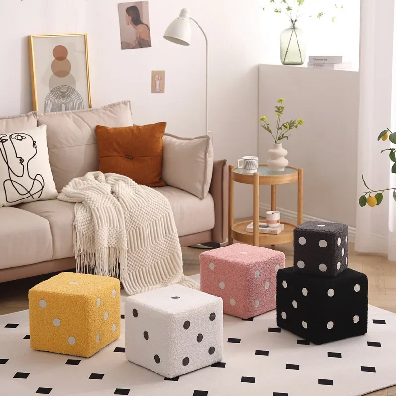 Colorful Plush Dice Shoe Changing Stool Household Sofa Footrest Living Room Chair for Entrance Hallway Home Decoration Ottoman