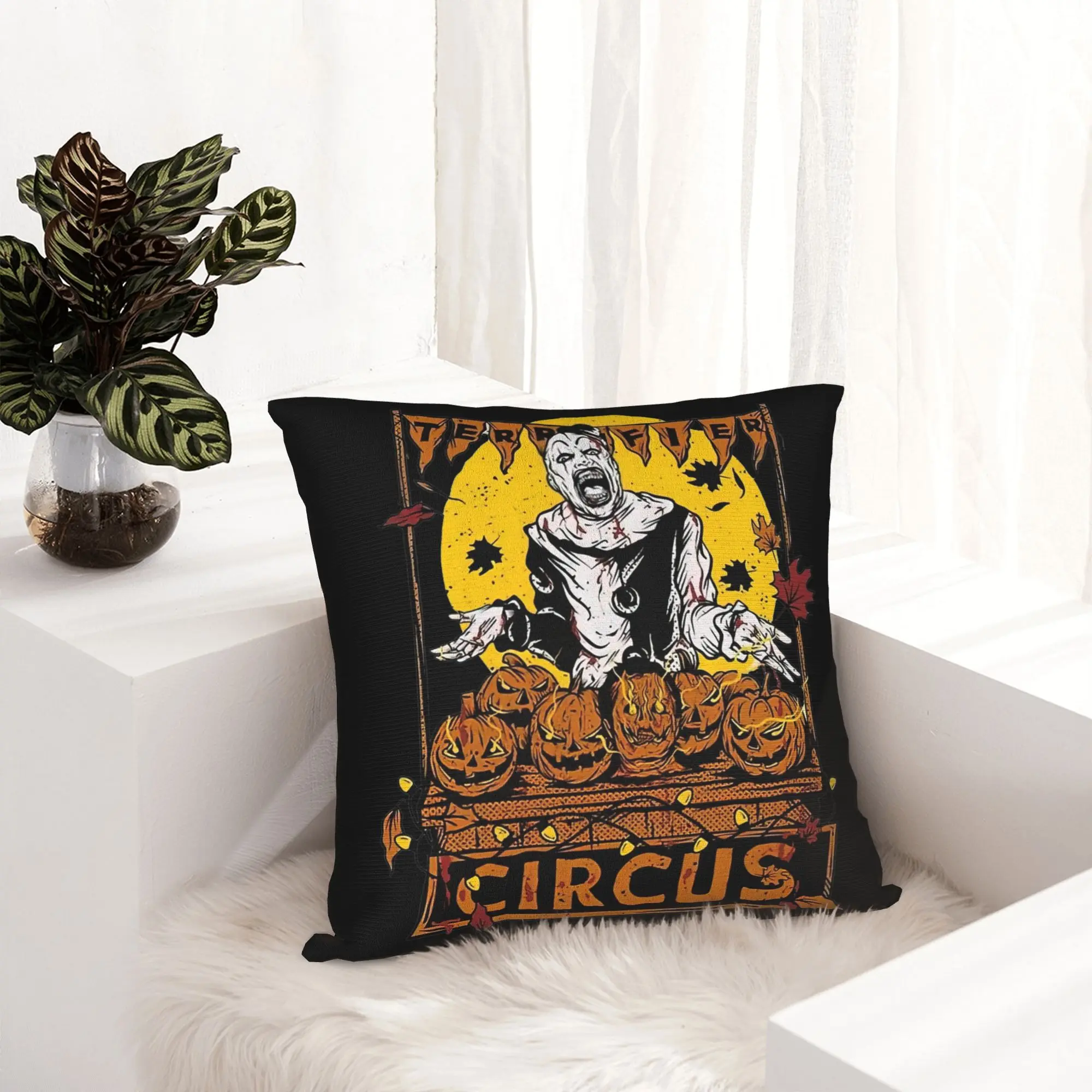 Retro Terrifier Circus Clown  Pillowcase Printing Fabric Cushion Cover Decorations Halloween Film Pillow Case Cover Home Square