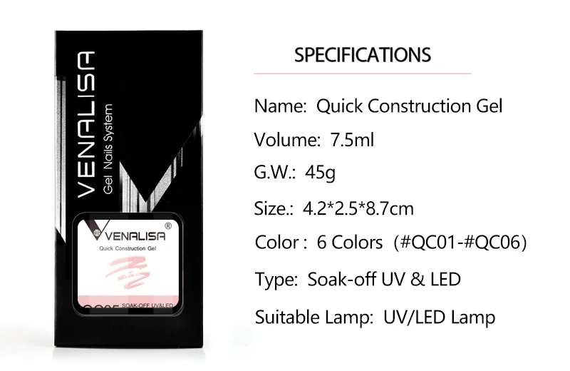VENALISA Quick Construction Gel Fast Building Nagelgel Jelly Semi Transparent French Nail Camouflage Soak Off UV LED Nagelgel – Detail 9