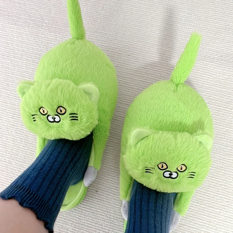 Cuddly Hug Cat Slippers Women Men Winter Home Slides Kawaii Floor Shoes Furry Slippers Girl White Mules Funny Cute Gift Slippers