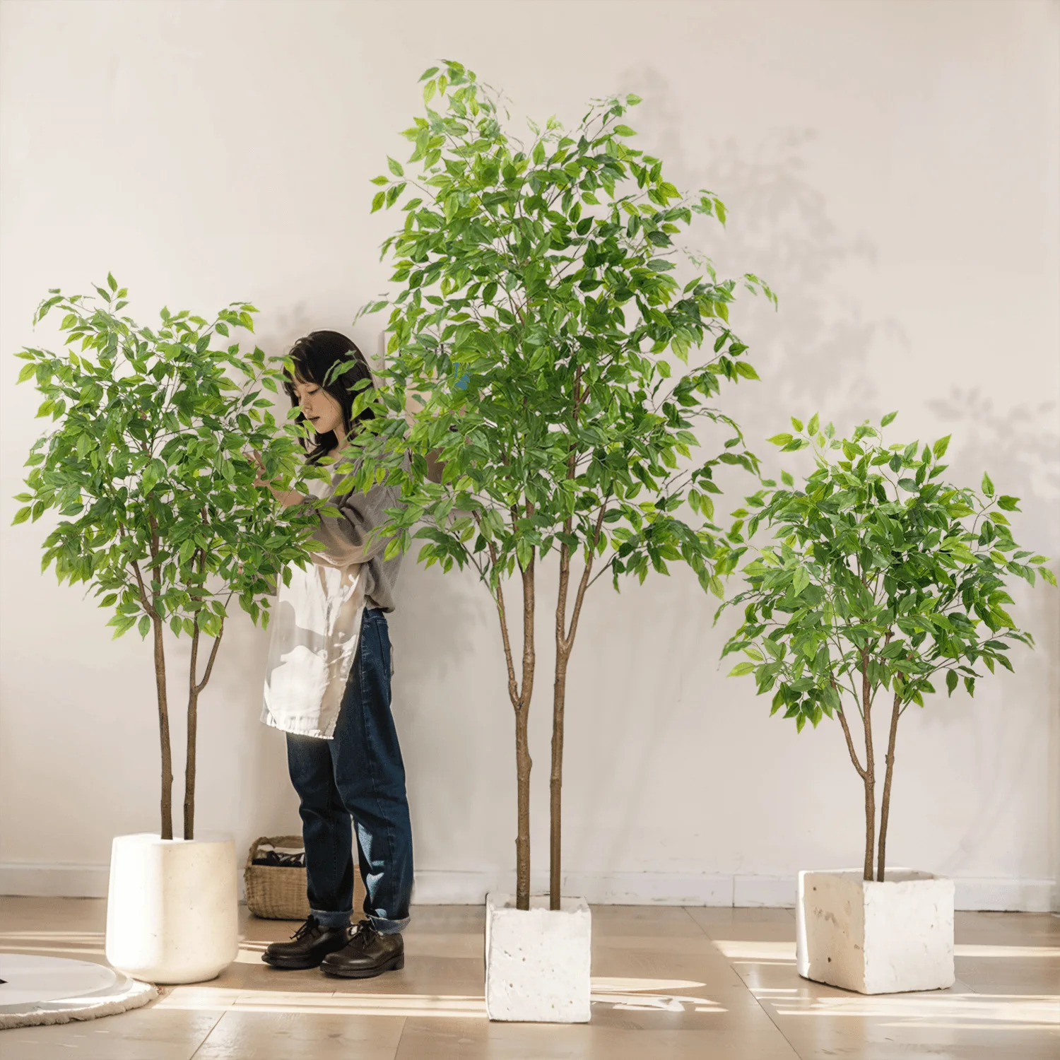 

Съемное большое размерное искусственное дерево в горшке, витрина для окон, украшение для дома, стоячие поддельные принадлежности для отелей