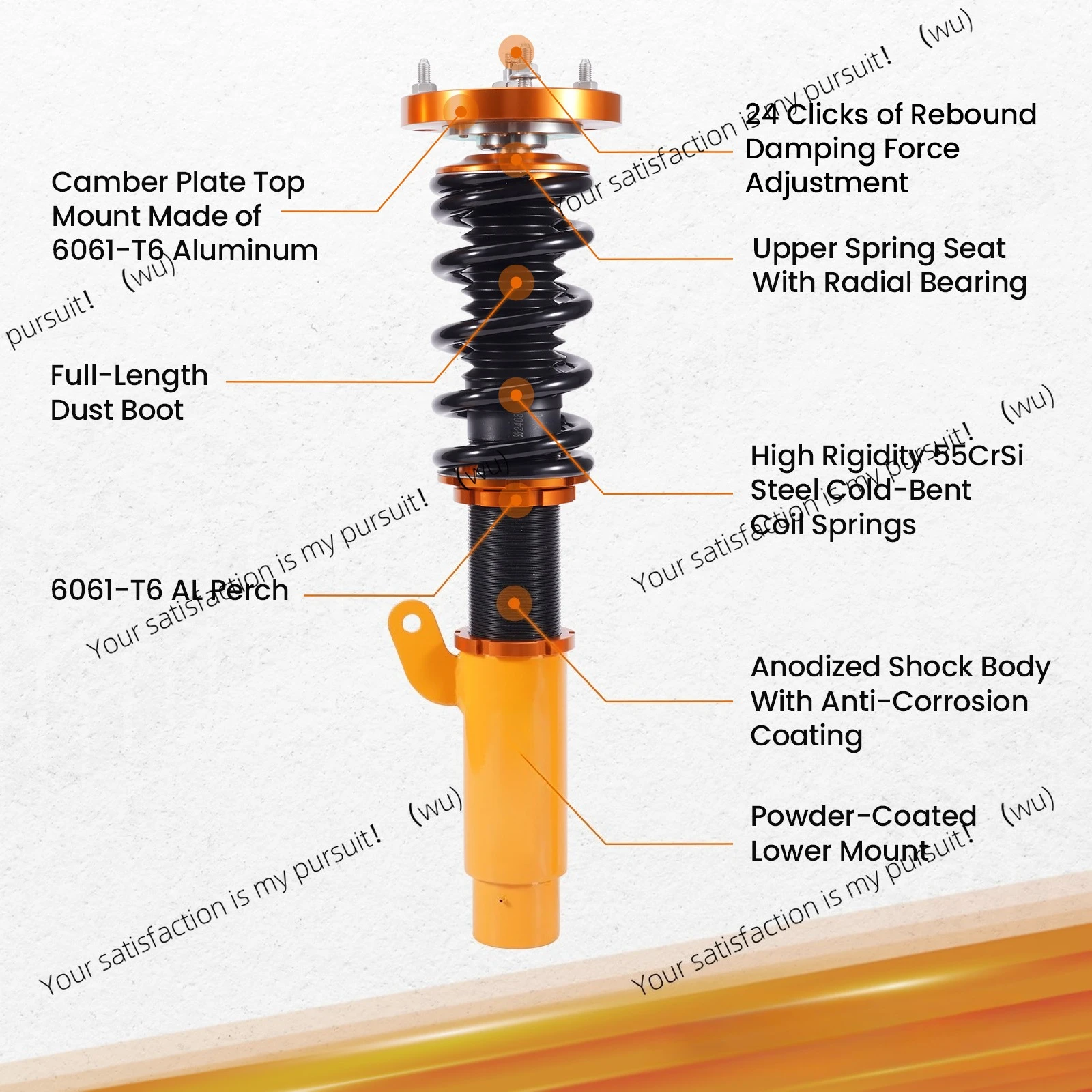24-Way Adjustable, Reduced Suspension Shock Absorber Kit for BMW E46 320i 325i 330i 1998-2005