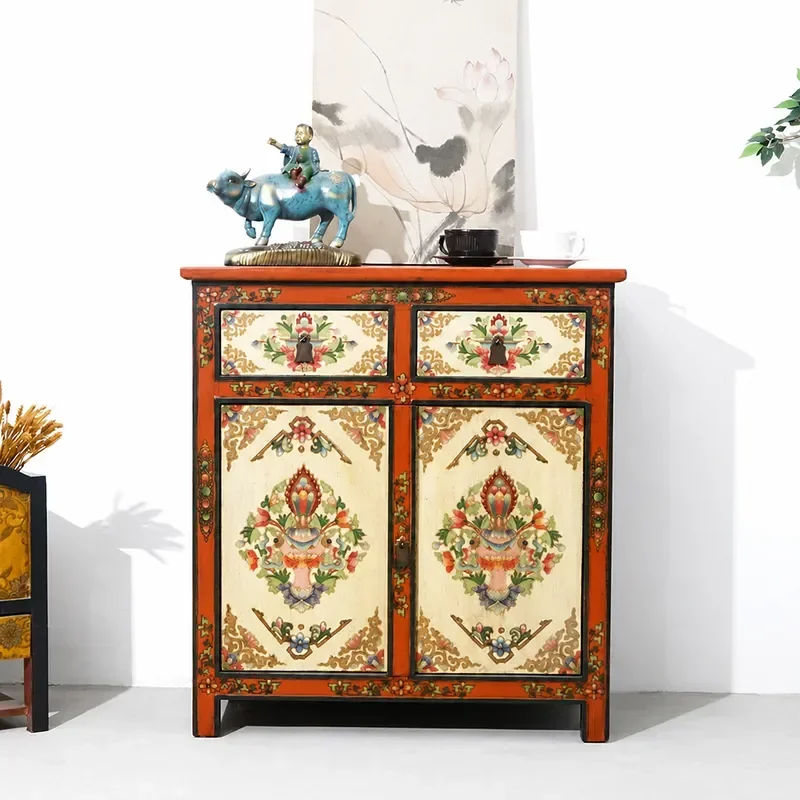 New Chinese Style Solid Wood Sideboard Shoe Cabinet Entryway Storage Decorative Painted Antique Furniture for Dining Room