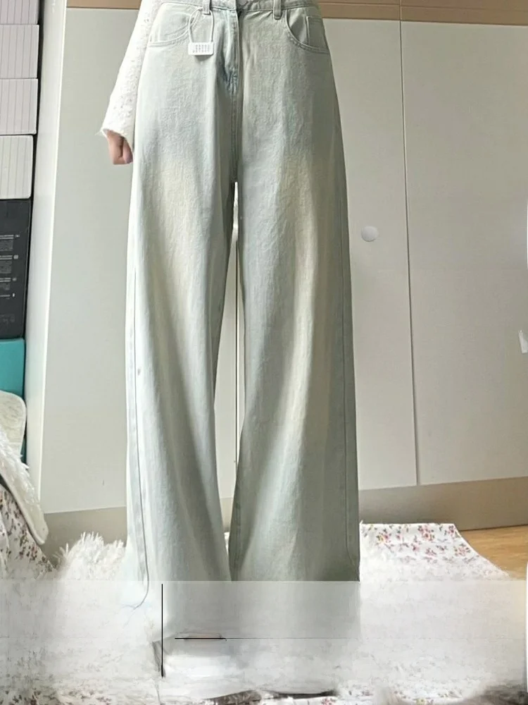 

Джинсы женские винтажные с высокой талией, прямые, из денима, свободные, широкие, в пол, для осени и зимы