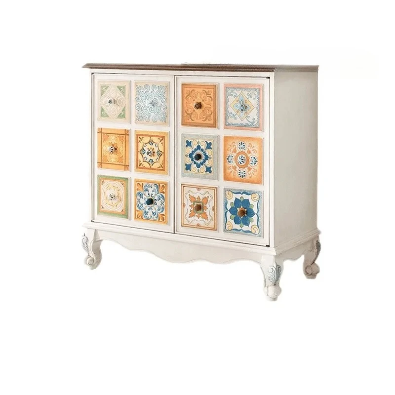 Painted neoclassical entrance cabinet double door cabinet decorative sofa back  storage cabinet