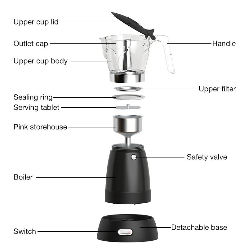 Moka Pot Italian Pour Coffee Moka Pot Cold Extraction Pot Narzędzie do przygotowywania kawy (wtyczka EU)