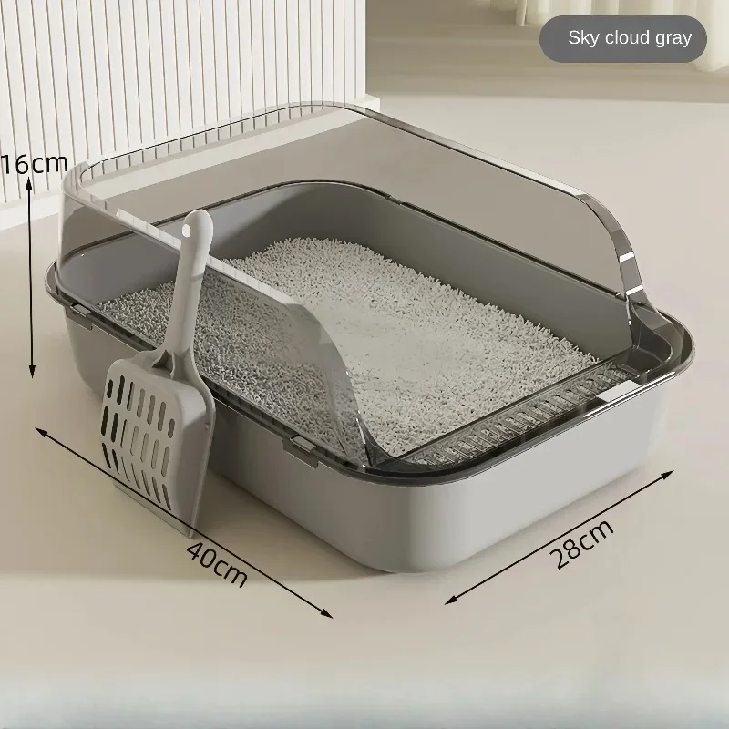 Open cat litter box, thick litter box, semi closed, top, dust-proof, with shovel, pet supplies