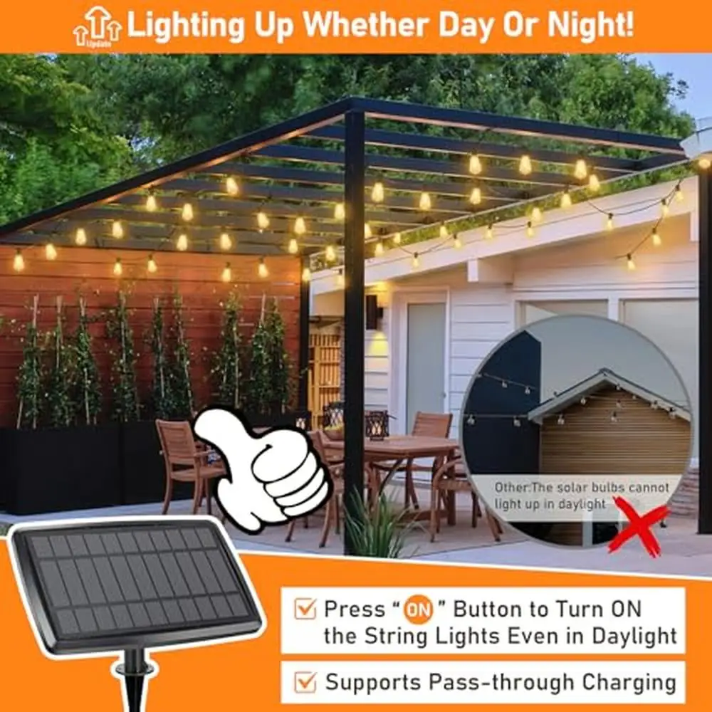 Solar Powered String Lights with 52 Shatterproof Bulbs & Remote Control Dimmable LED Patio Wedding Party Waterproof & Easy