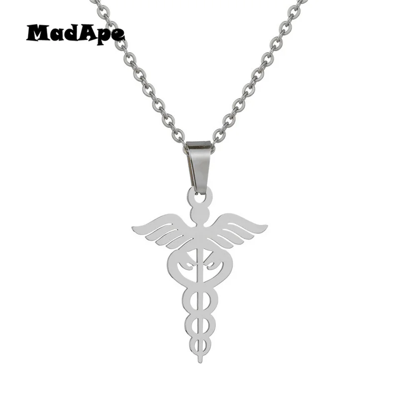 MadApe 2019 New Style Angel And Snake Pendants Necklace Titanium Stainless Steel Never Fade Sweater Chain For Women Choker