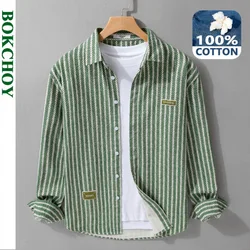 2024 Autumn New Trend Striped 100% Cotton Shirts for Men Clothing Casual Vintage Soft Long Sleeve Men Shirts FY3106