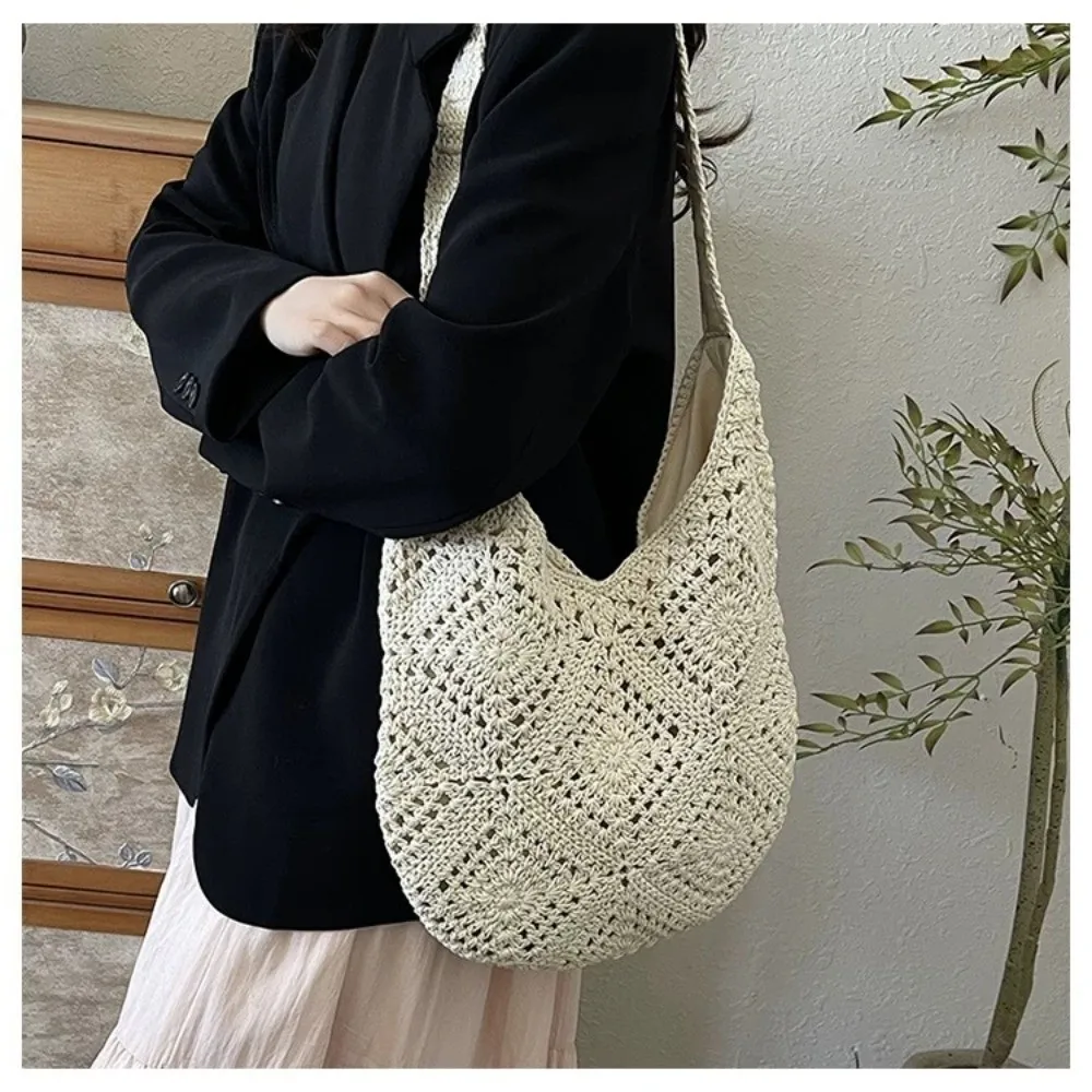 

Вязаная вручную крючком большая сумка с выдолбленным дизайном, винтажный вид, полая сумка с цветком, богемный узор, художественный стиль