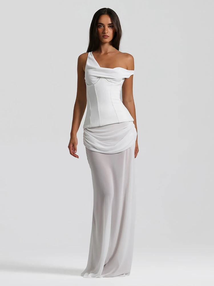 Elegantes weißes One-Shoulder-Abendkleid mit drapiertem Design, formelle Veranstaltungen für Damen, Sommerkleid, modisches ärmelloses Hochzeitskleid