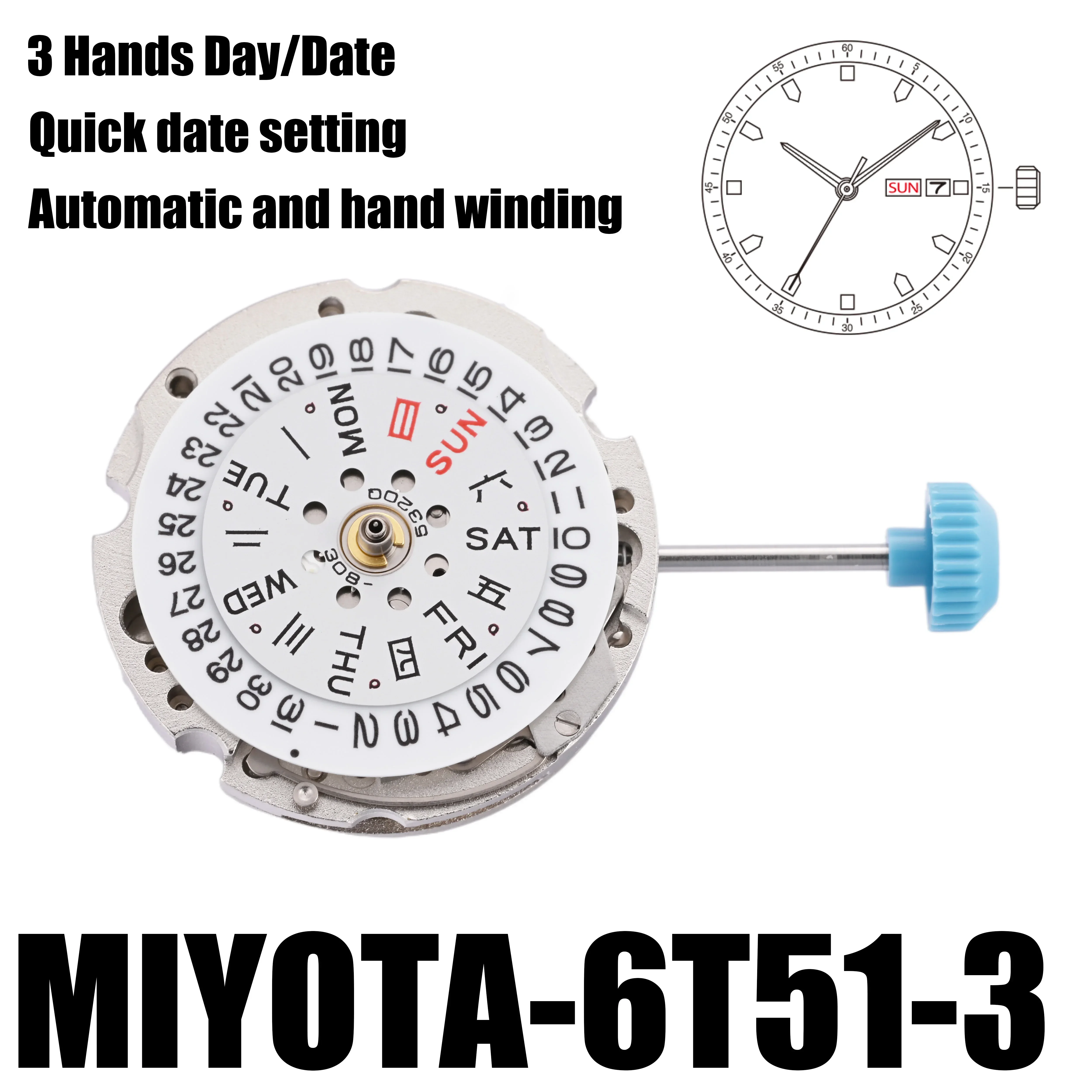 Japan Standard Mechanical Miyota 6T51  Movement for Ladies Watch Automatic Movement with Day/Date Quick Setting 21 Jewels