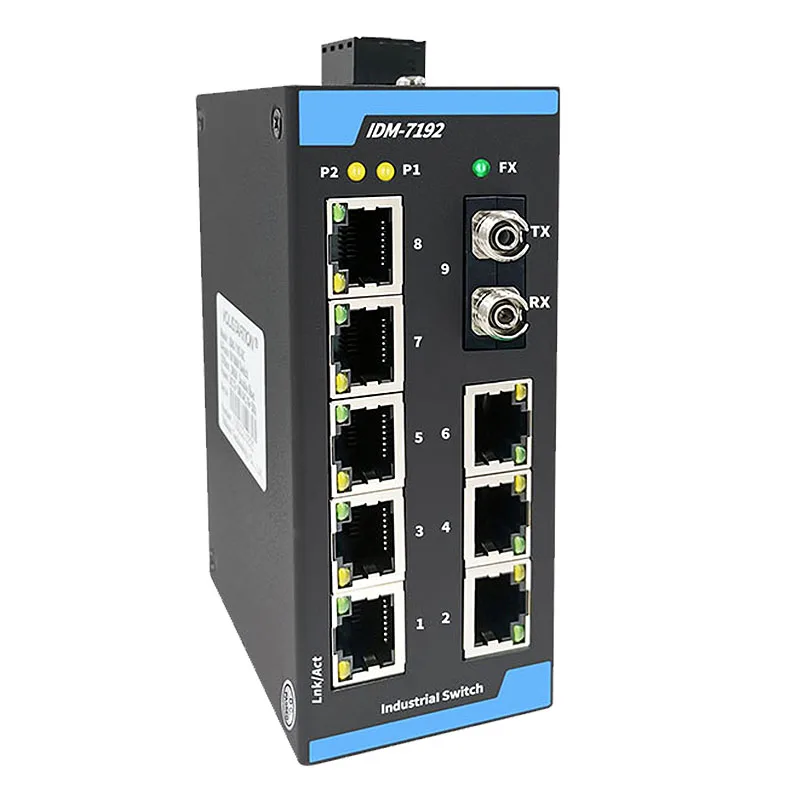 

IDM-7192 8-port 9-port switch Industrial Ethernet 1 optical 8 electrical 100M switch 12V24V switch rail installation