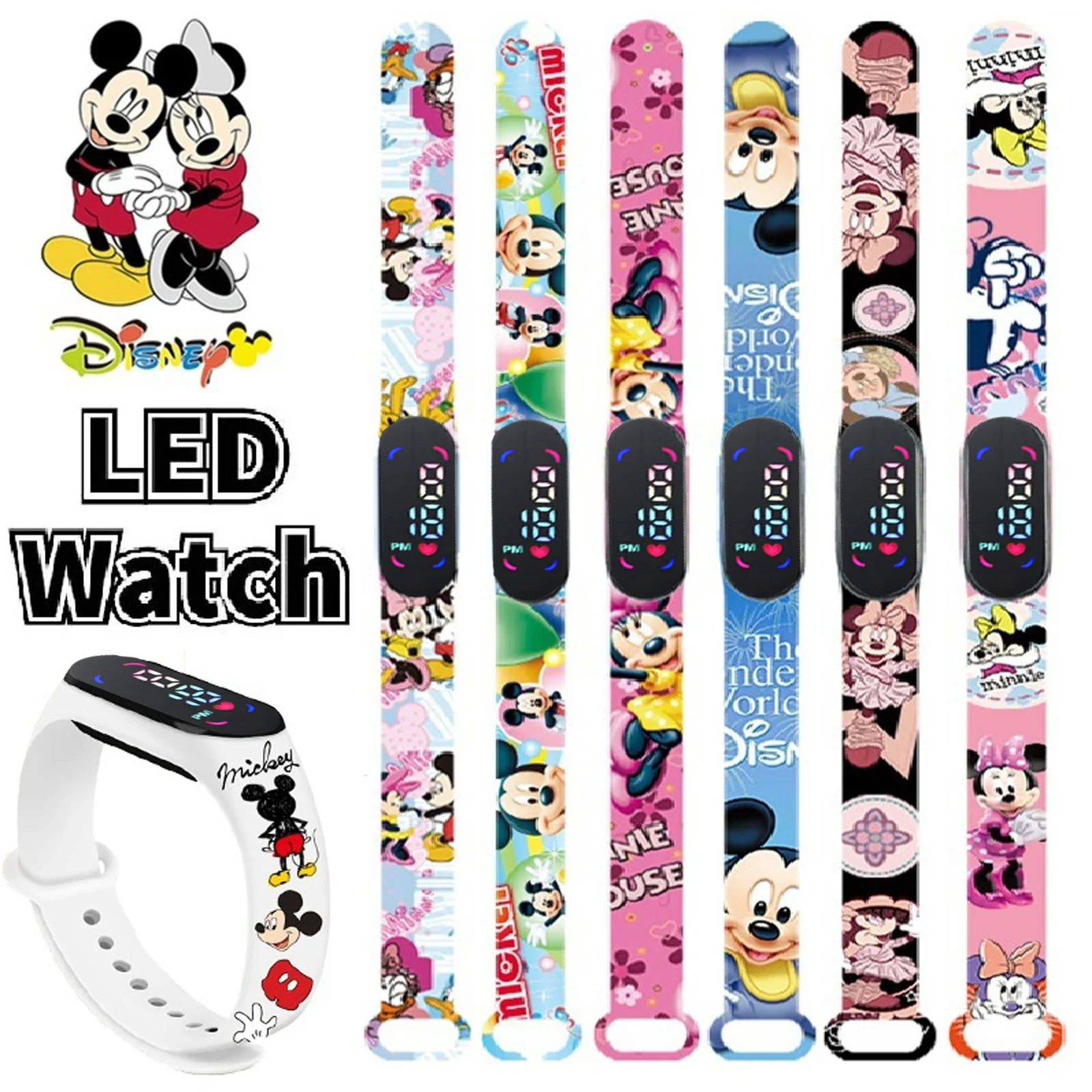 New Disney Mickey Minnie LED Touch Watch Donald DuckBracelet Watch Student Children Sports Cartoon Electronic Watch Present toy