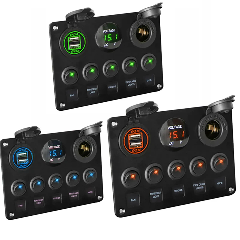 Car Charger Digital Voltmeter Dual USB Port 12V Outlet Combination Waterproof for Car Marine Ship LED Toggle Rocker Switch Panel