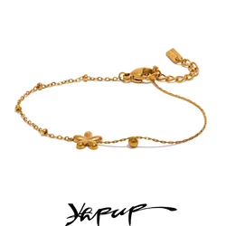 Yhpup New Flower Chain Chic Charm Fashion Bracelet Bangle Golden Stainless Steel Wholesale Jewelry 18K PVD Plated Waterproof