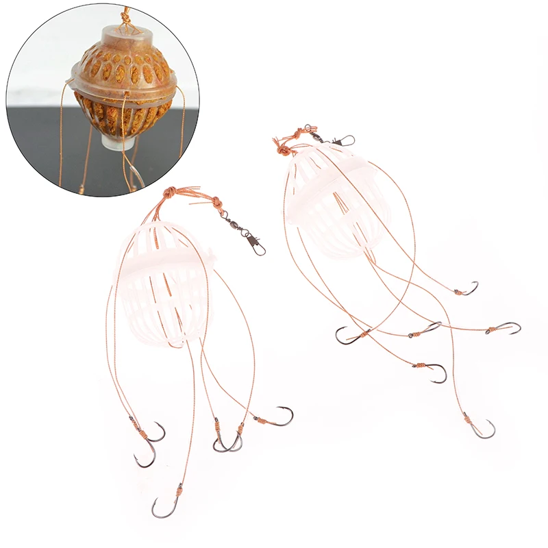 1PC Fishing Hooks Explosion Baits Cage Sea Box Hook With Six Strong Carbon Steel Plastic Carp Spherical Tackle Tools