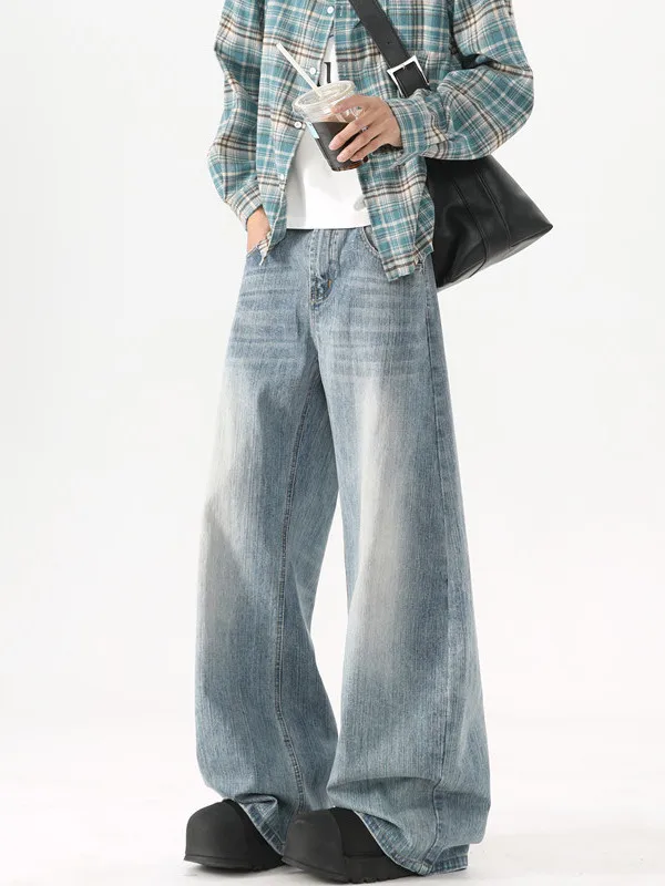 

Washed American Style Men's Jeans Spring New Loose Straight Leg Casual Pants Bamboo Fiber Polyester Youth Fashion Breathable