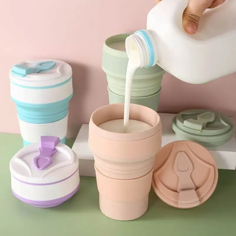 Leakproof Soft Silicone Collapsible Water Cup Portable Retractable Outdoor Travel Mouthwash Drinking Cup Hiking Camping Use