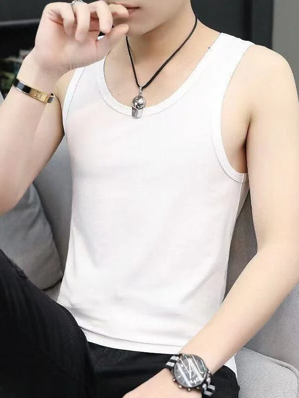 Modal Ice Silk Sports Vest Men's Summer Trendy Svel Tight Fitn Training Tank Top Qui Dry Ultra Slim round Ne T-S...