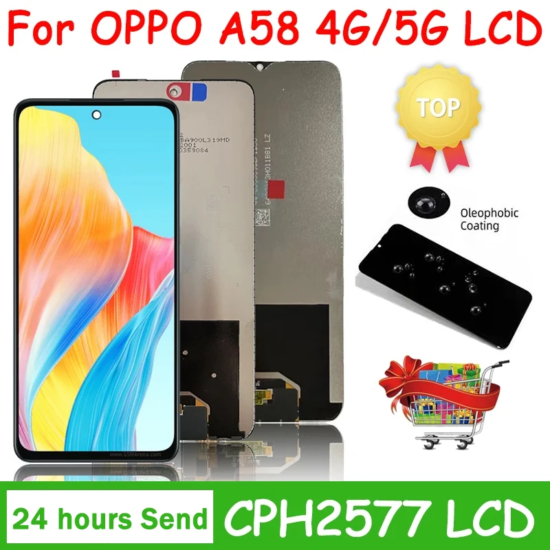 Test A58 Screen For Oppo A58 4G/5G LCD CPH2577 Display Screen+Touch Panel Digitizer Replacement Repair Parts