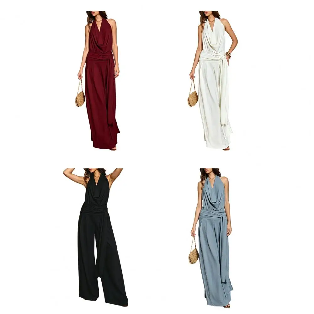 

Women Sexy Off Shoulder High Waist Long Dress Spring Criss Cross Halter Hollow Boho Dress Summer Sleeveless Vacation Beach Dress
