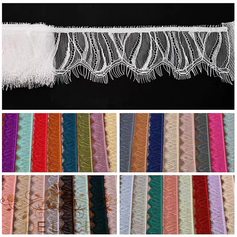 

Colorful Polyester Eyelash Lace Embroidery Fabric Vintage Floral Embroidered Mesh Trimming for Wedding Dress