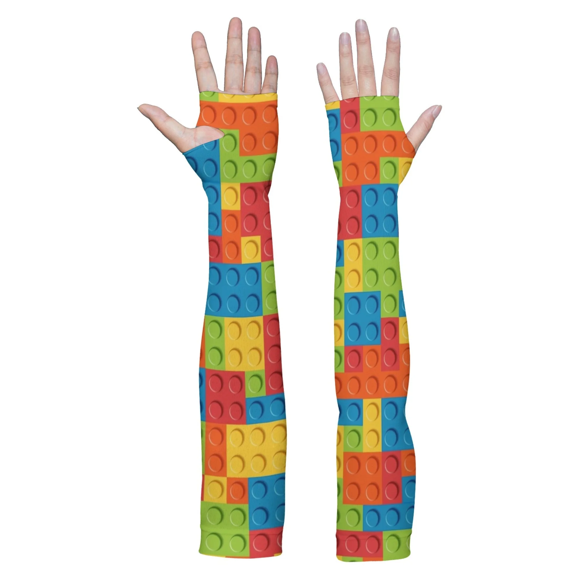 Novelty Cartoon Building Block Arm Sleeves Elastic Anti-Slip Sports Arm Sleeves Gardening Outdoor Cycling Protective Arm Sleeves