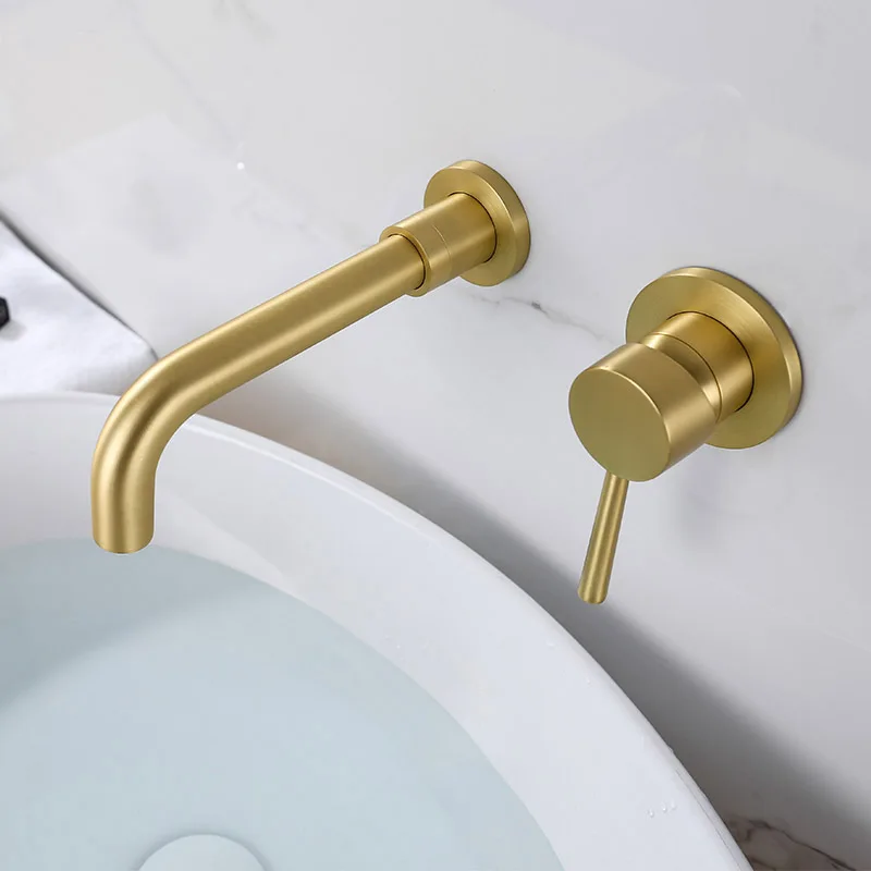 

Wall Mounted Bathroom Basin Faucet Black & Gold & Chrome Plated Water Mixer Single Handle