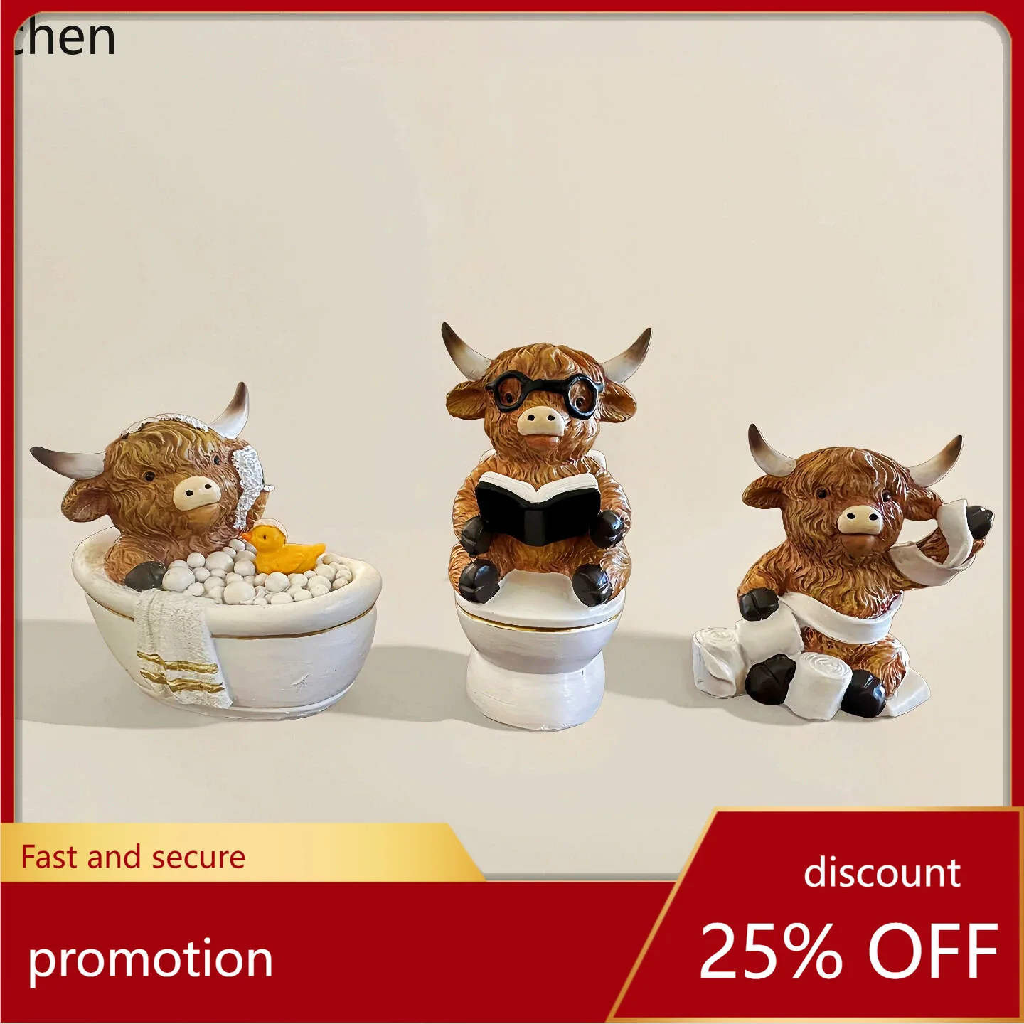 Zml bathroom decor highland cow statue resin ornament crafts creative holiday home decor gift