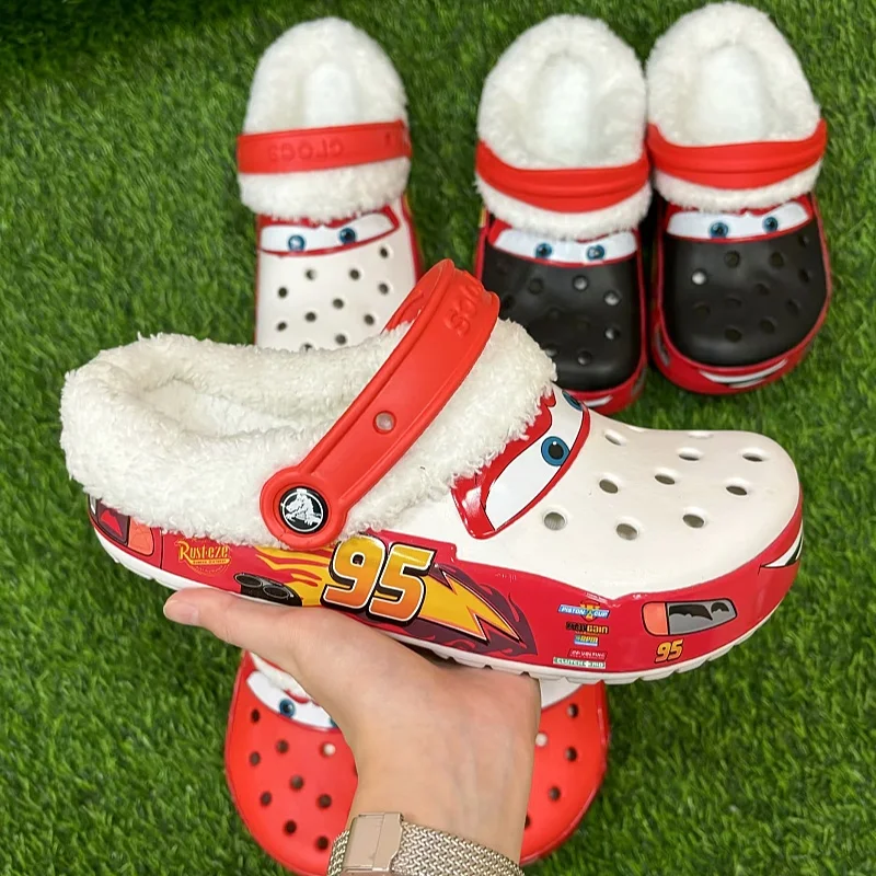 New Hot Cartoon Disney Mcqueen Pixar Shoes Winter Cotton Cover Keep Warm Slippers No95 Car Sandals Shoes Adult Garden Shoes Gift